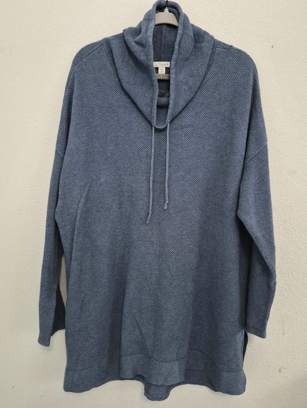 Pure Jill Cowl Neck Drawstring Textured Knit Pullover Blue 2X Coastal Grandma
